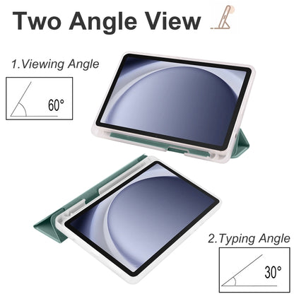 For Samsung Galaxy Tab A9+ X210 3-fold Clear Honeycomb TPU Leather Tablet Case with Pen Slot(Dark Green) by bashfashion