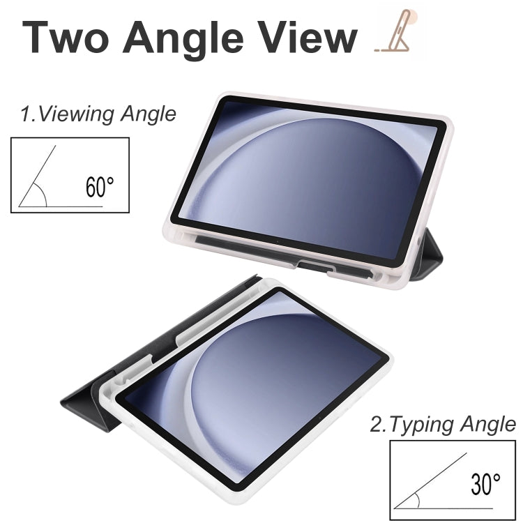 For Samsung Galaxy Tab A9+ X210 3-fold Clear Honeycomb TPU Leather Tablet Case with Pen Slot(Black) by bashfashion