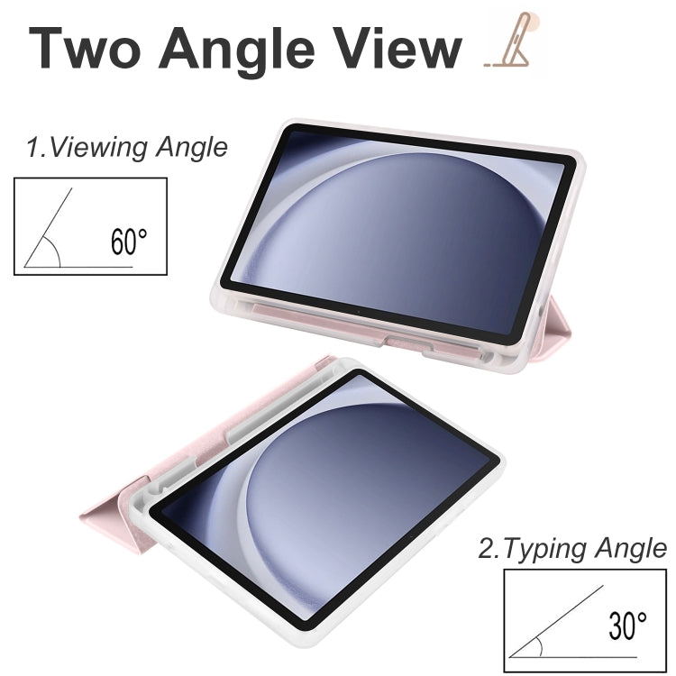 For Samsung Galaxy Tab A9+ X210 3-fold Clear Honeycomb TPU Leather Tablet Case with Pen Slot(Sand Pink) by bashfashion