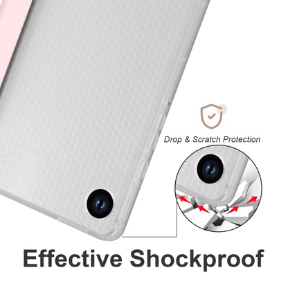 For Samsung Galaxy Tab A9+ X210 3-fold Clear Honeycomb TPU Leather Tablet Case with Pen Slot(Sand Pink) by bashfashion