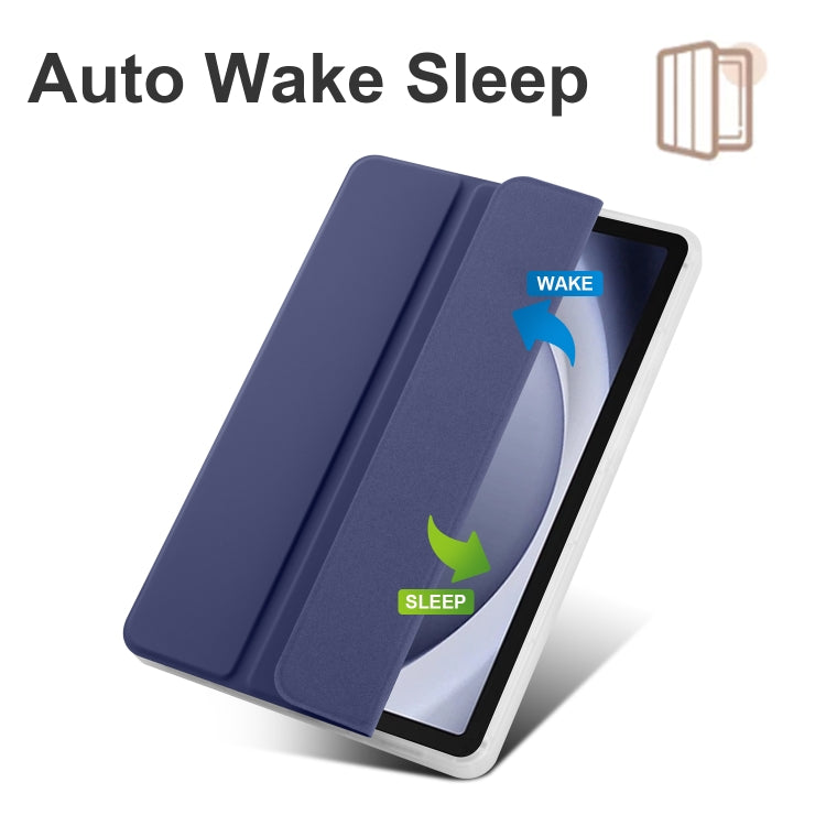 For Samsung Galaxy Tab A9+ X210 3-fold Clear Honeycomb TPU Leather Tablet Case with Pen Slot(Dark Blue) by bashfashion