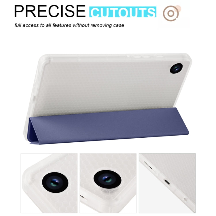 For Samsung Galaxy Tab A9+ X210 3-fold Clear Honeycomb TPU Leather Tablet Case with Pen Slot(Dark Blue) by bashfashion