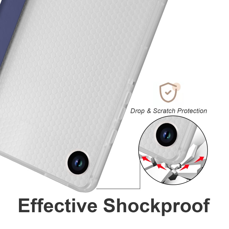 For Samsung Galaxy Tab A9+ X210 3-fold Clear Honeycomb TPU Leather Tablet Case with Pen Slot(Dark Blue) by bashfashion