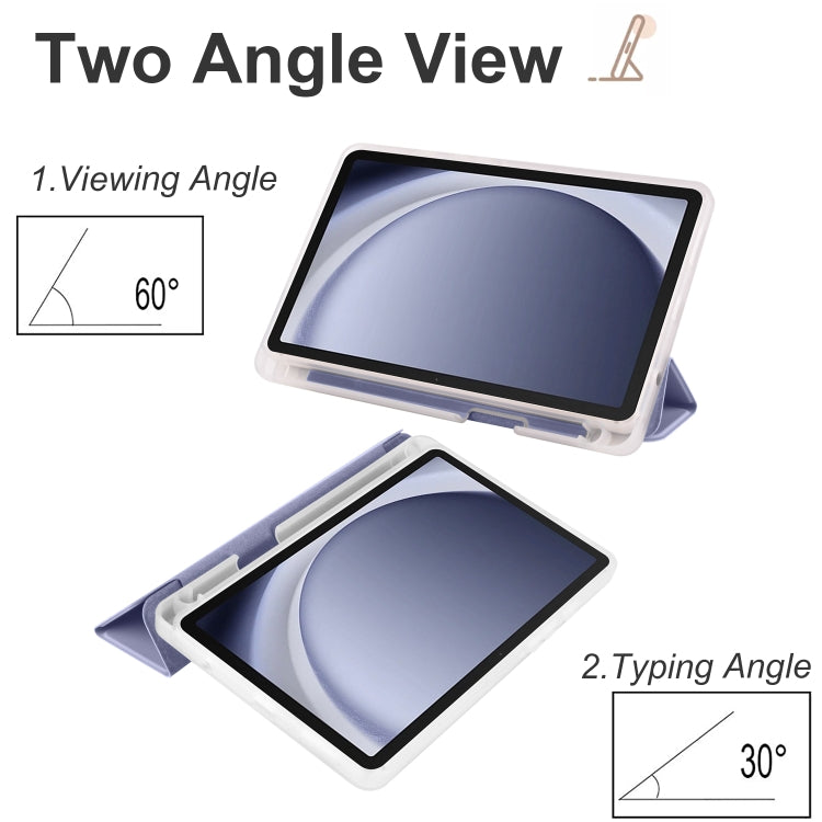 For Samsung Galaxy Tab A9+ X210 3-fold Clear Honeycomb TPU Leather Tablet Case with Pen Slot(Lavender Purple) by bashfashion