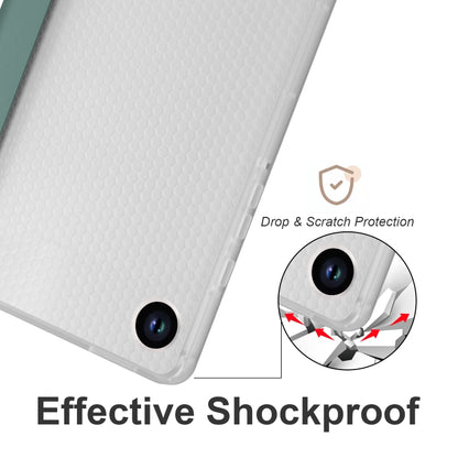 For Samsung Galaxy Tab A11 / A9 3-fold Clear Honeycomb TPU Leather Tablet Case with Pen Slot(Dark Green) by bashfashion