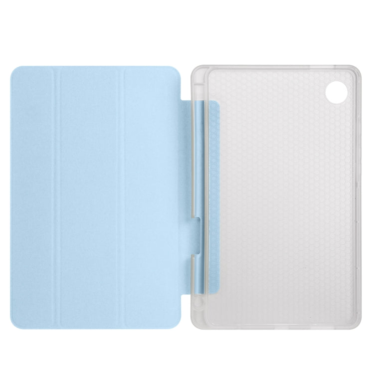 For Samsung Galaxy Tab A11 / A9 3-fold Clear Honeycomb TPU Leather Tablet Case with Pen Slot(Ice Blue) by bashfashion