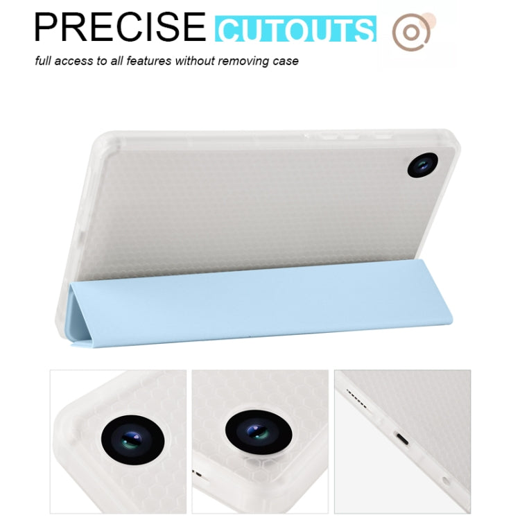 For Samsung Galaxy Tab A11 / A9 3-fold Clear Honeycomb TPU Leather Tablet Case with Pen Slot(Ice Blue) by bashfashion