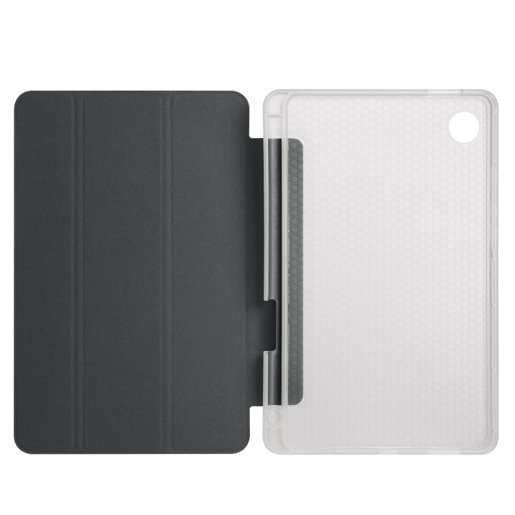 For Samsung Galaxy Tab A11 / A9 3-fold Clear Honeycomb TPU Leather Tablet Case with Pen Slot(Black) by bashfashion