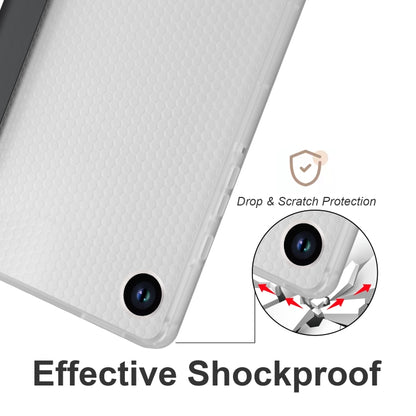 For Samsung Galaxy Tab A11 / A9 3-fold Clear Honeycomb TPU Leather Tablet Case with Pen Slot(Black) by bashfashion