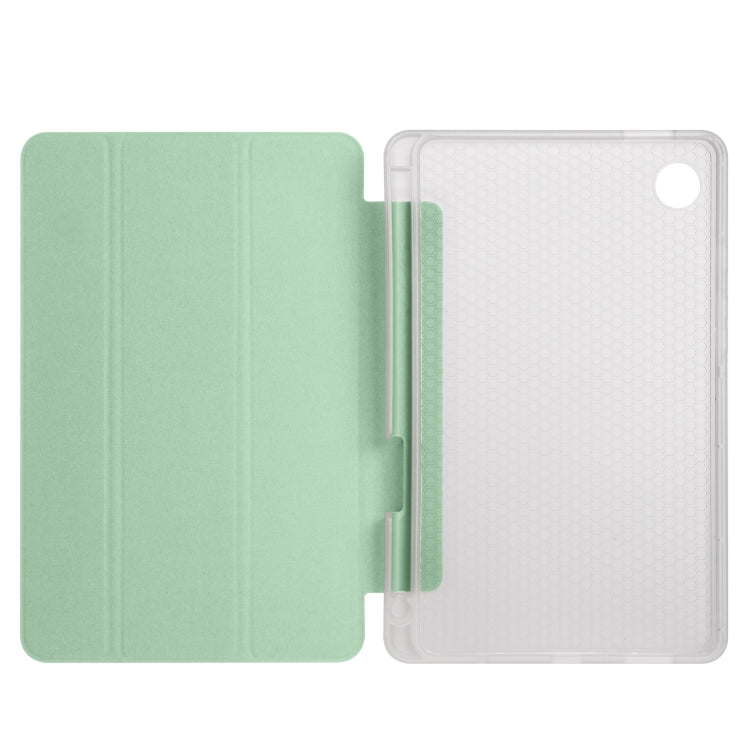 For Samsung Galaxy Tab A11 / A9 3-fold Clear Honeycomb TPU Leather Tablet Case with Pen Slot(Green) by bashfashion