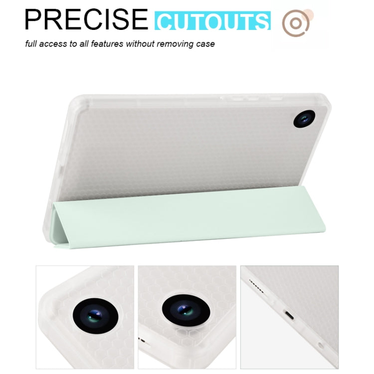 For Samsung Galaxy Tab A11 / A9 3-fold Clear Honeycomb TPU Leather Tablet Case with Pen Slot(Light Green) by bashfashion