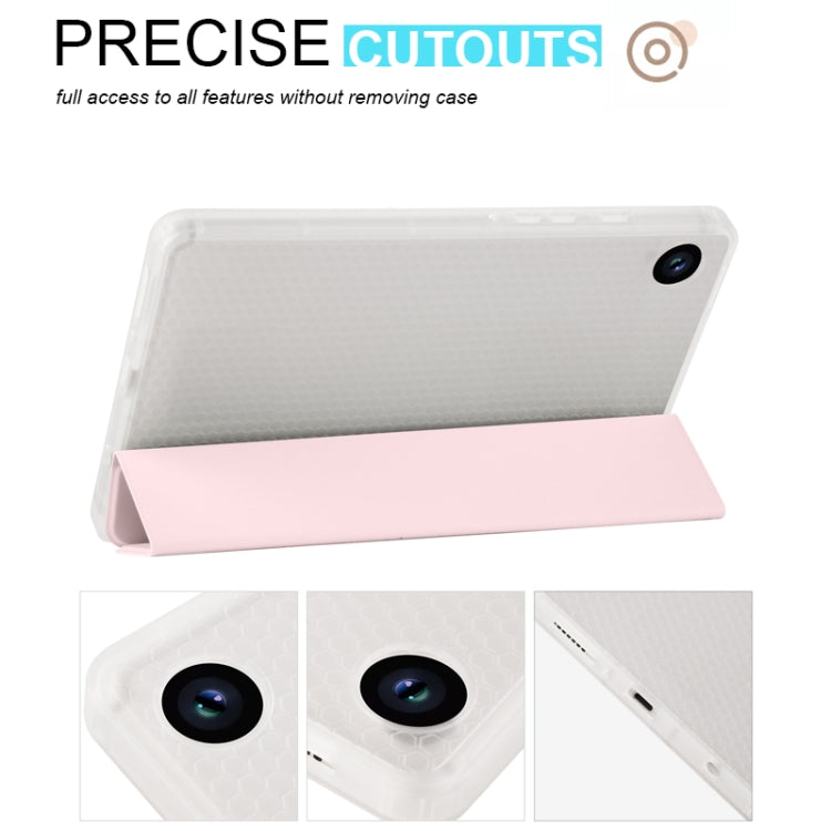 For Samsung Galaxy Tab A11 / A9 3-fold Clear Honeycomb TPU Leather Tablet Case with Pen Slot(Sand Pink) by bashfashion