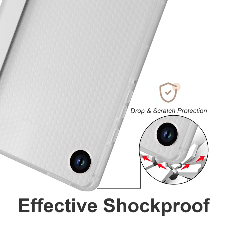 For Samsung Galaxy Tab A11 / A9 3-fold Clear Honeycomb TPU Leather Tablet Case with Pen Slot(Grey) by bashfashion