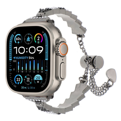 For Apple Watch Ultra 2 49mm Shell Beads Chain Bracelet Metal Watch Band(Black White) by bashfashion