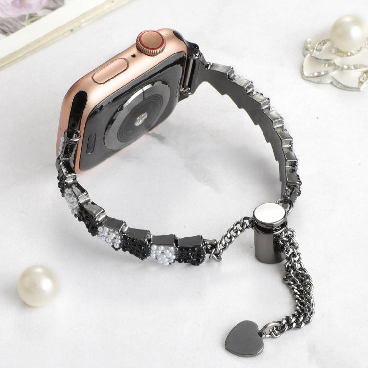 For Apple Watch Ultra 49mm Shell Beads Chain Bracelet Metal Watch Band(Black White) by bashfashion