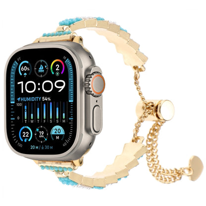 For Apple Watch Ultra 49mm Shell Beads Chain Bracelet Metal Watch Band(Blue White Gold) by bashfashion
