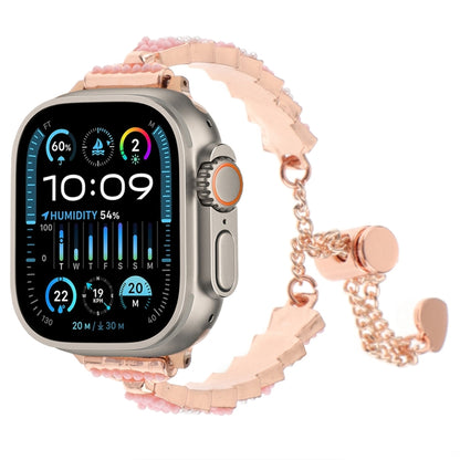 For Apple Watch Ultra 49mm Shell Beads Chain Bracelet Metal Watch Band(Pink White Rose Gold) by bashfashion