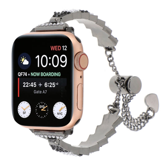 For Apple Watch SE 2022 44mm Shell Beads Chain Bracelet Metal Watch Band(Black White) by bashfashion
