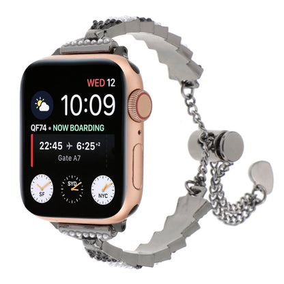 For Apple Watch Series 7 45mm Shell Beads Chain Bracelet Metal Watch Band(Black White) by bashfashion