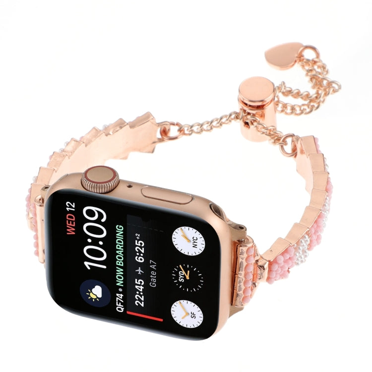 For Apple Watch Series 4 40mm Shell Beads Chain Bracelet Metal Watch Band(Pink White Rose Gold) by bashfashion