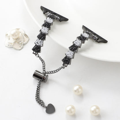 For Apple Watch Series 3 38mm Shell Beads Chain Bracelet Metal Watch Band(Black White) by bashfashion