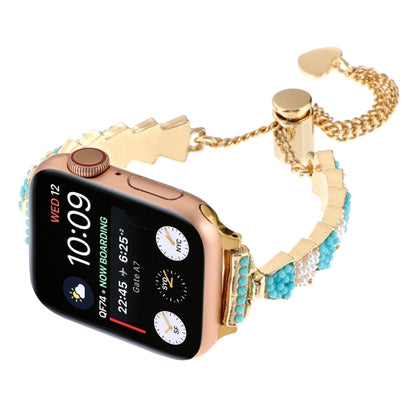 For Apple Watch Series 3 38mm Shell Beads Chain Bracelet Metal Watch Band(Blue White Gold) by bashfashion
