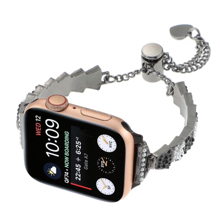 For Apple Watch Series 3 42mm Shell Beads Chain Bracelet Metal Watch Band(Black White) by bashfashion