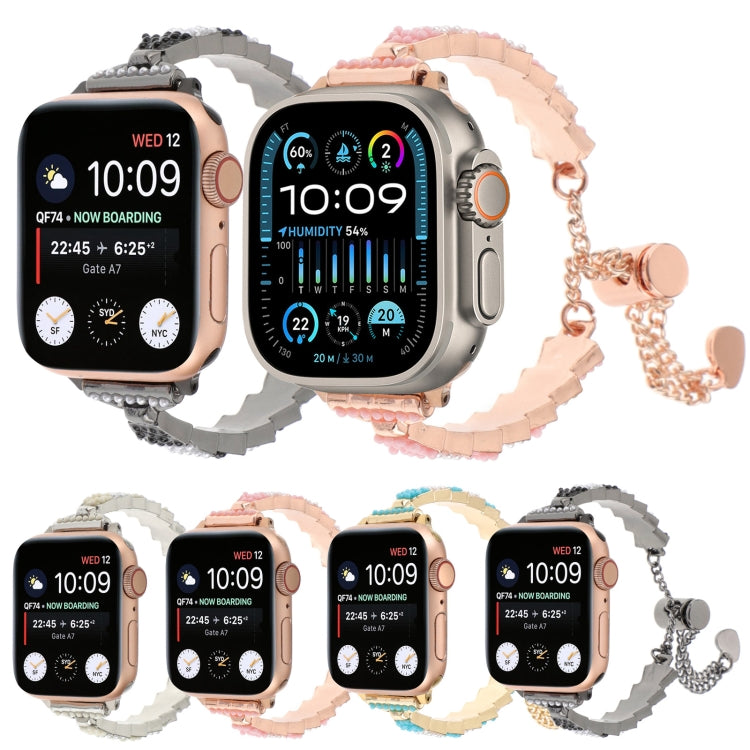 For Apple Watch Ultra 49mm Shell Beads Chain Bracelet Metal Watch Band(Pink White Rose Gold) by bashfashion