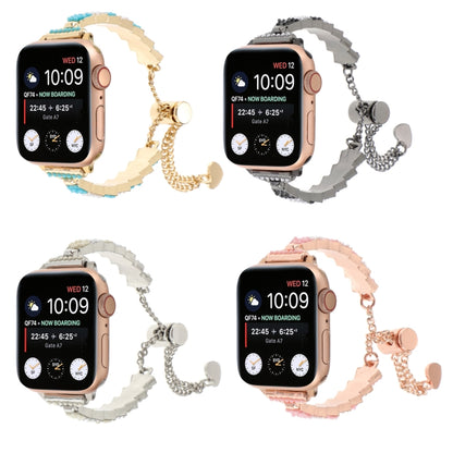 For Apple Watch Ultra 49mm Shell Beads Chain Bracelet Metal Watch Band(Pink White Rose Gold) by bashfashion