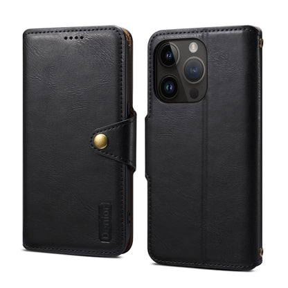 For iPhone 15 Pro Max Denior Cowhide Texture Wallet Style Leather Phone Case(Black) by Denior