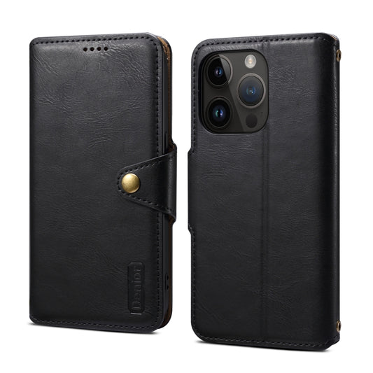 For iPhone 15 Pro Max Denior Cowhide Texture Wallet Style Leather Phone Case(Black) by Denior
