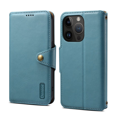 For iPhone 15 Pro Max Denior Cowhide Texture Wallet Style Leather Phone Case(Blue) by Denior