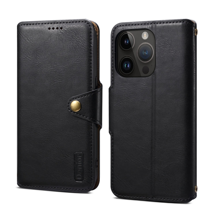 For iPhone 15 Pro Denior Cowhide Texture Wallet Style Leather Phone Case(Black) by Denior