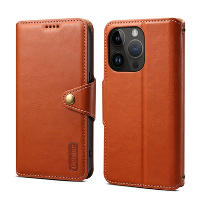 For iPhone 15 Pro Denior Cowhide Texture Wallet Style Leather Phone Case(Brown) by Denior