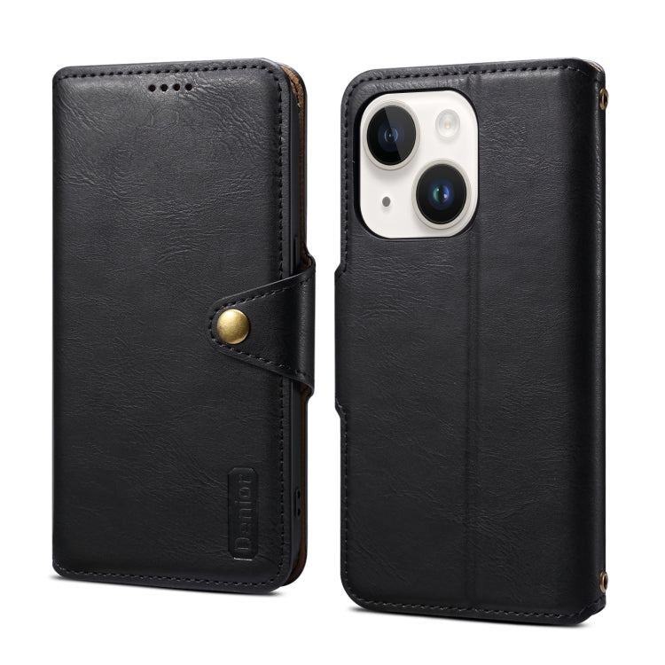 For iPhone 15 Plus Denior Cowhide Texture Wallet Style Leather Phone Case(Black) by Denior
