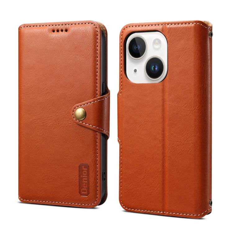 For iPhone 15 Plus Denior Cowhide Texture Wallet Style Leather Phone Case(Brown) by Denior