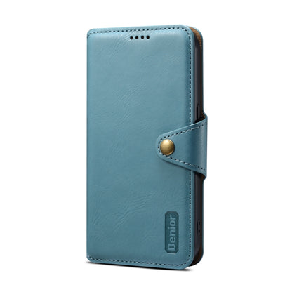 For iPhone 15 Plus Denior Cowhide Texture Wallet Style Leather Phone Case(Blue) by Denior