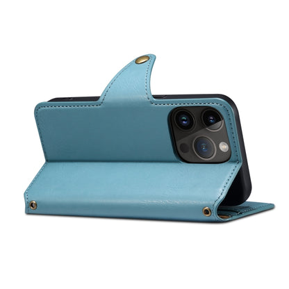 For iPhone 14 Denior Cowhide Texture Wallet Style Leather Phone Case(Blue) by Denior
