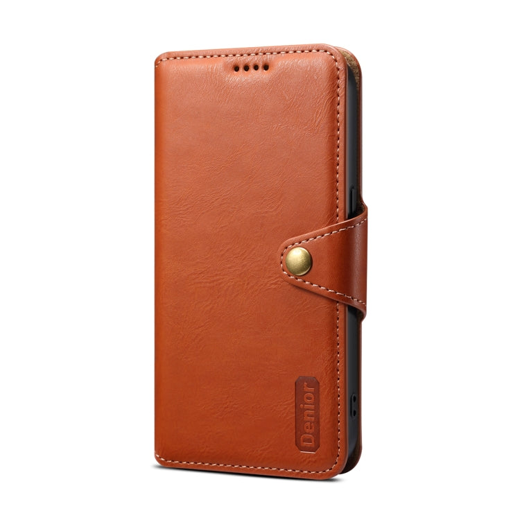 For iPhone 14 Pro Denior Cowhide Texture Wallet Style Leather Phone Case(Brown) by Denior