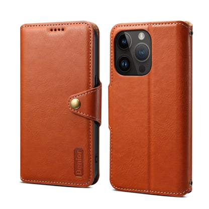 For iPhone 14 Pro Max Denior Cowhide Texture Wallet Style Leather Phone Case(Brown) by Denior