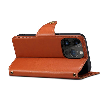 For iPhone 14 Pro Max Denior Cowhide Texture Wallet Style Leather Phone Case(Brown) by Denior