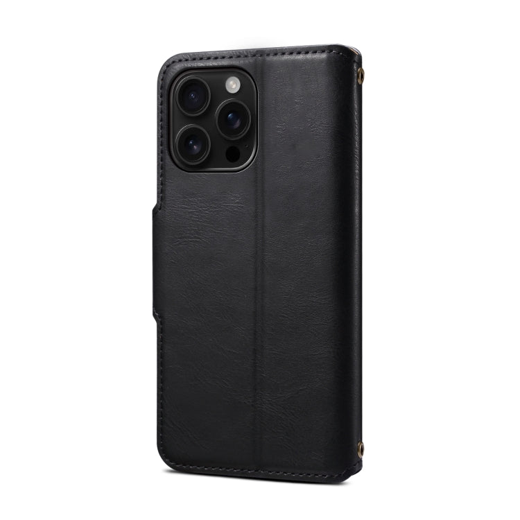For iPhone 16 Pro Max Denior Cowhide Texture Wallet Style Leather Phone Case(Black) by Denior