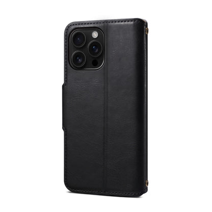 For iPhone 16 Pro Max Denior Cowhide Texture Wallet Style Leather Phone Case(Black) by Denior