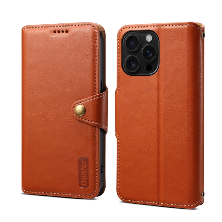 For iPhone 16 Pro Max Denior Cowhide Texture Wallet Style Leather Phone Case(Brown) by Denior