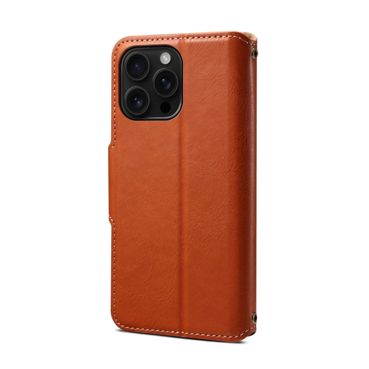 For iPhone 16 Pro Max Denior Cowhide Texture Wallet Style Leather Phone Case(Brown) by Denior