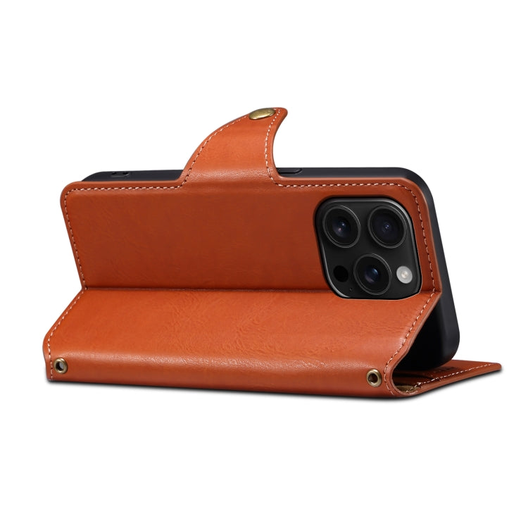 For iPhone 16 Pro Max Denior Cowhide Texture Wallet Style Leather Phone Case(Brown) by Denior