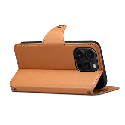 For iPhone 16 Pro Max Denior Cowhide Texture Wallet Style Leather Phone Case(Khaki) by Denior