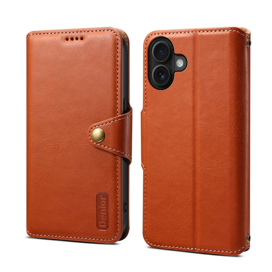For iPhone 16 Plus Denior Cowhide Texture Wallet Style Leather Phone Case(Brown) by Denior
