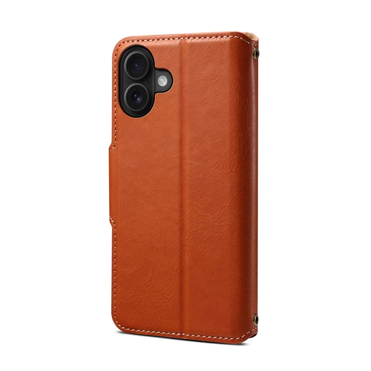 For iPhone 16 Plus Denior Cowhide Texture Wallet Style Leather Phone Case(Brown) by Denior