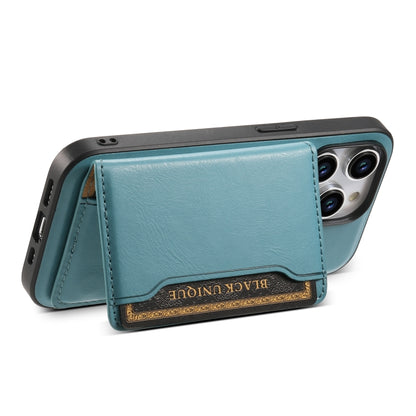 For iPhone 15 Pro Denior Cowhide Texture Leather MagSafe Detachable Wallet Phone Case(Blue) by Denior